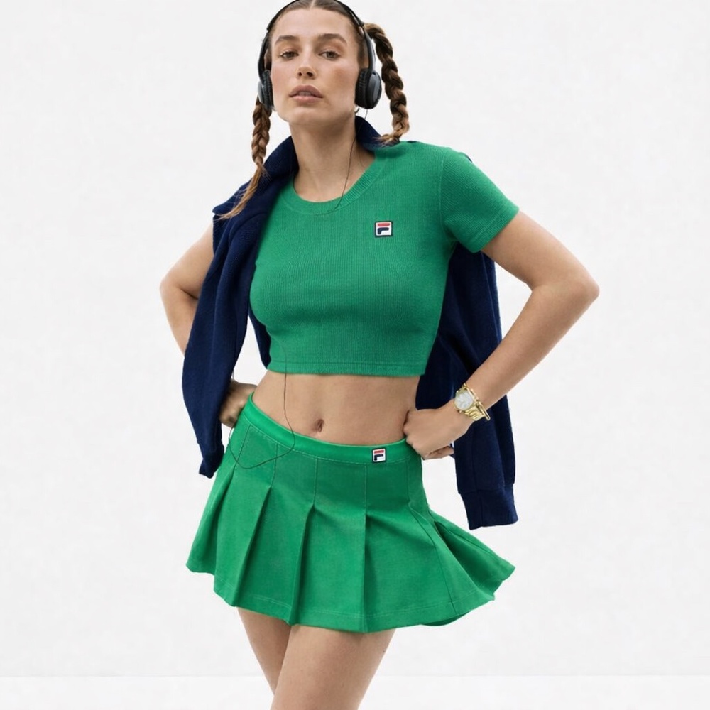FILA x HAILEY Bieber Green Retro Sport Pleated Mini Skirt Sz 8 Preppy Y2K Tennis
